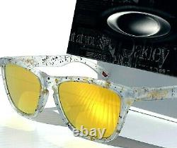 NEW Oakley Frogskins Clear Splatter POLARIZED Galaxy Gold Fire Sunglass 9013